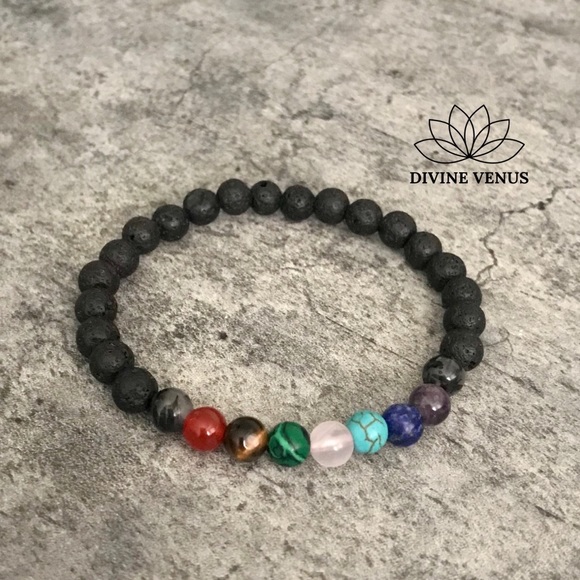 DIVINE VENUS Jewelry - 7 Chakra Stretch Bracelet Gemstones & Lava Rocks